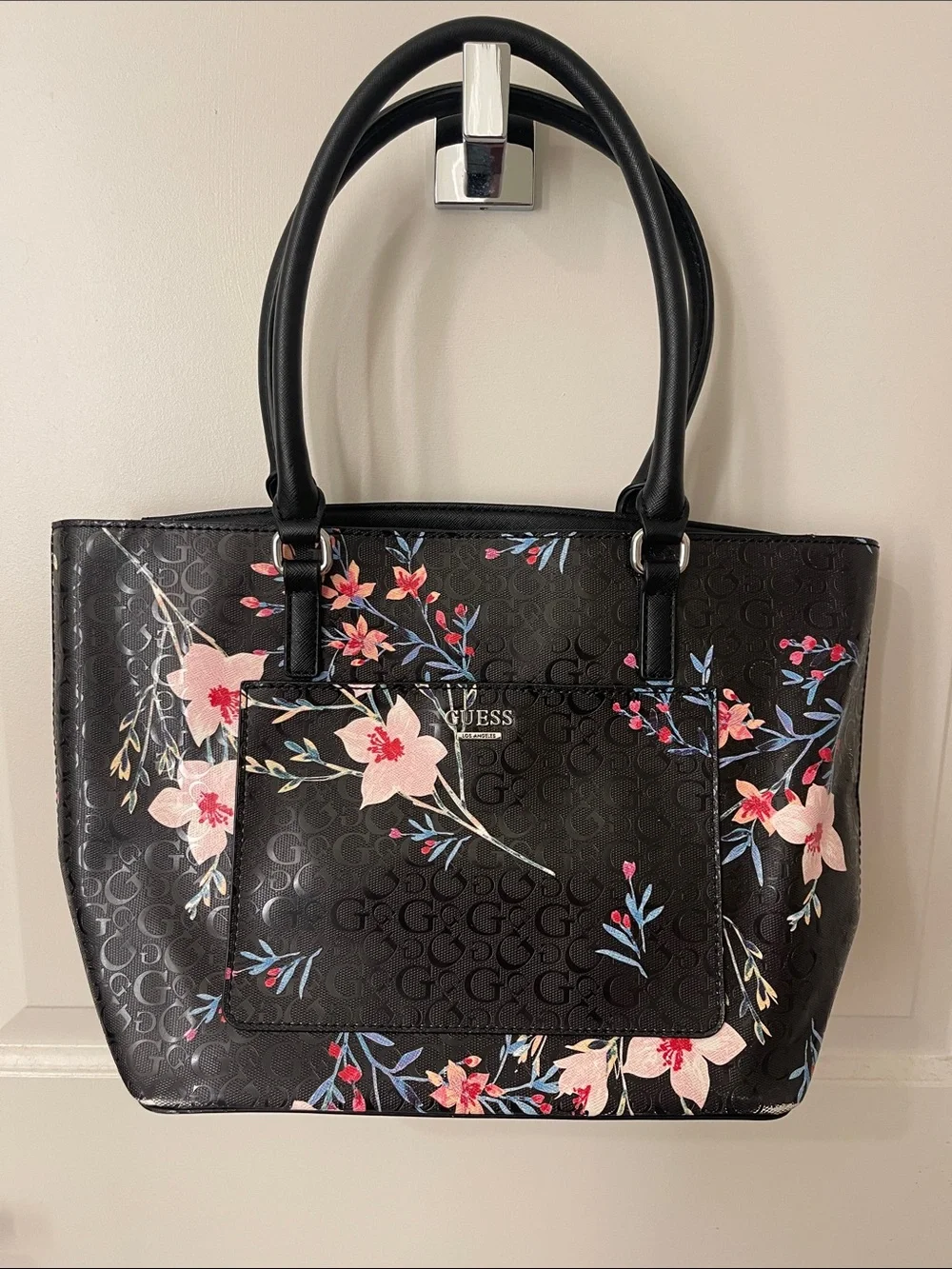 Guess Black Tote with Pink Floral Print